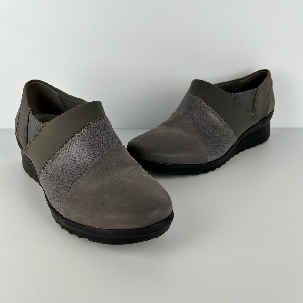 Clarks Denali Cloud Steppers Loafers Slip On Comfort Shoes Gray Womens Size 8.5